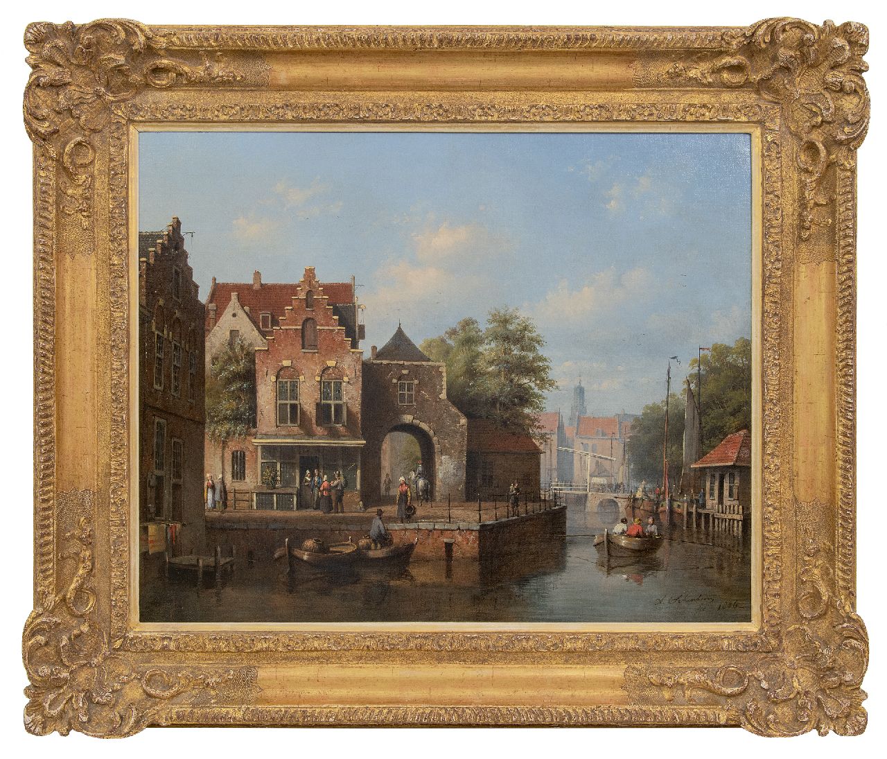Scheerboom A.  | Andries Scheerboom | Gemälde zum Verkauf angeboten | Tägliche Aktivitäten in einer niederländischen Stadt, Öl auf Leinwand 53,5 x 66,6 cm, Unterzeichnet u.r. und datiert 1856