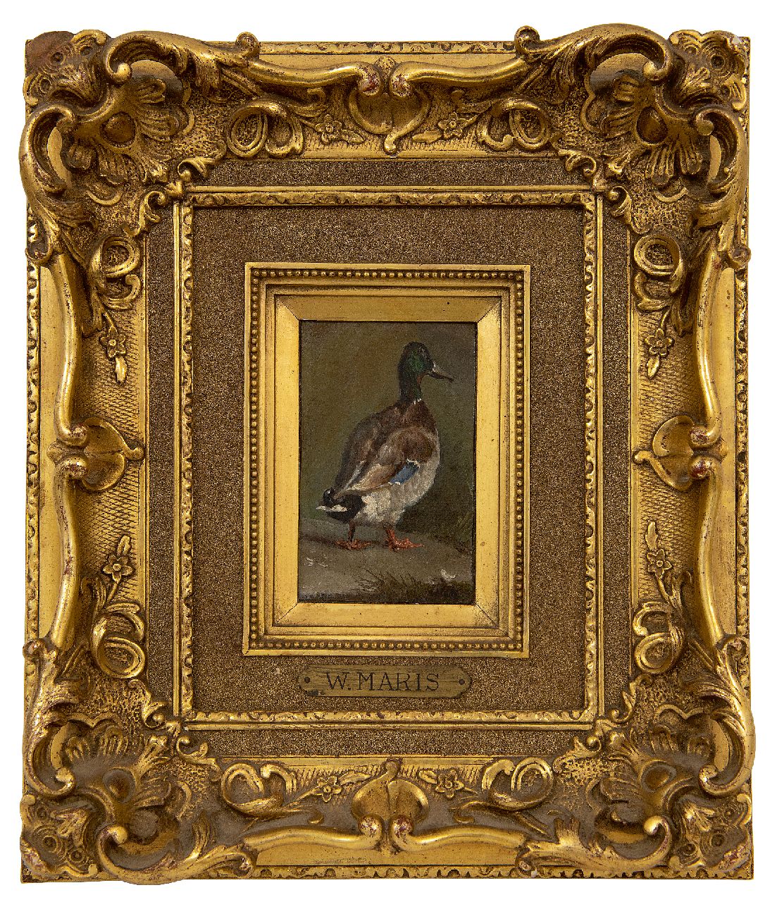 Maris W.  | Willem Maris | Gemälde zum Verkauf angeboten | Studie einer Ente, Öl auf Papier auf Holz 10,2 x 6,5 cm, Unterzeichnet u.r. mit Initialen
