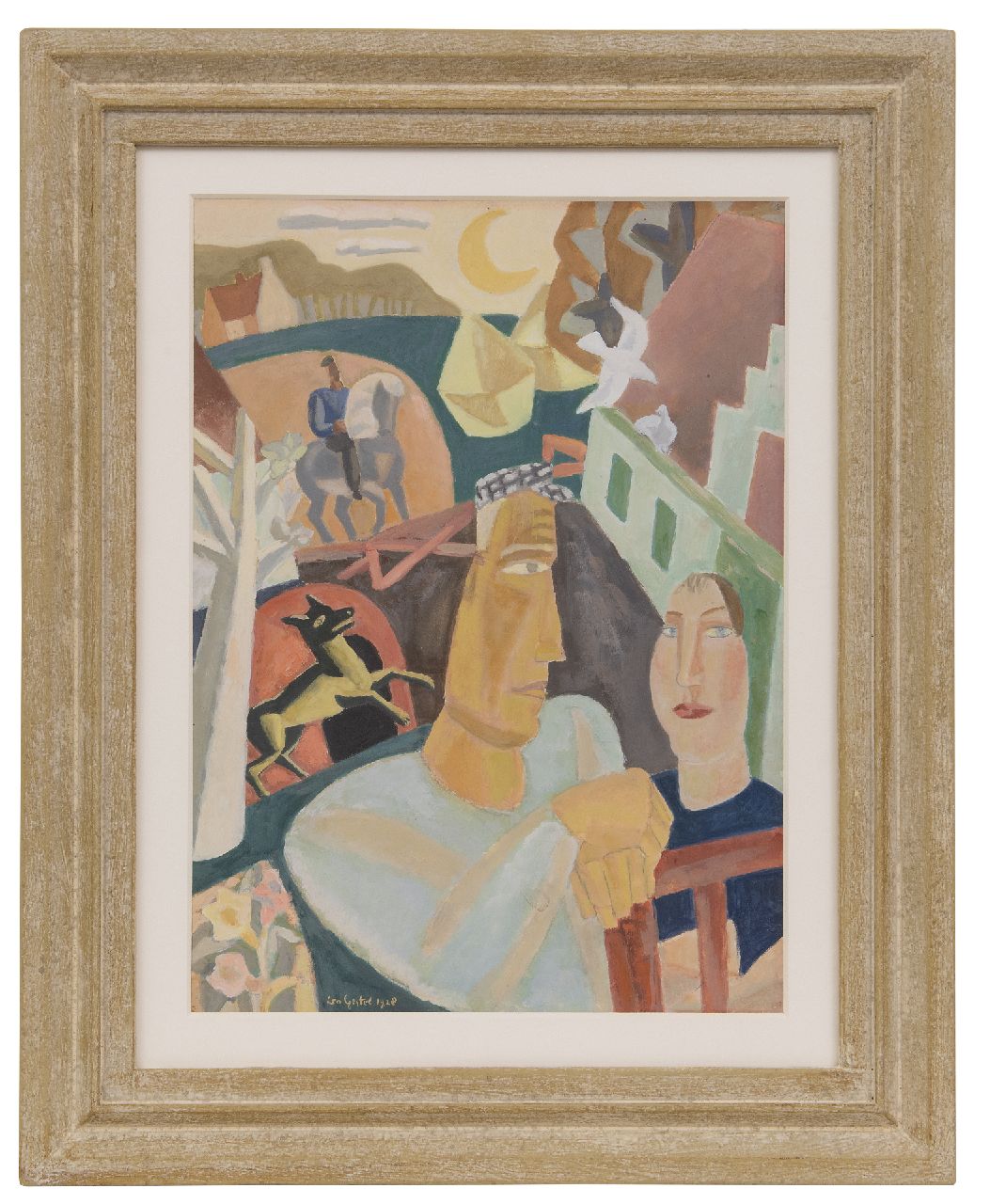 Gestel L.  | Leendert 'Leo' Gestel, Mann und Frau mit einem Reiter im Hintergrund, Gouache auf Papier 37,2 x 27,0 cm, Unterzeichnet u.l. und datiert 1928