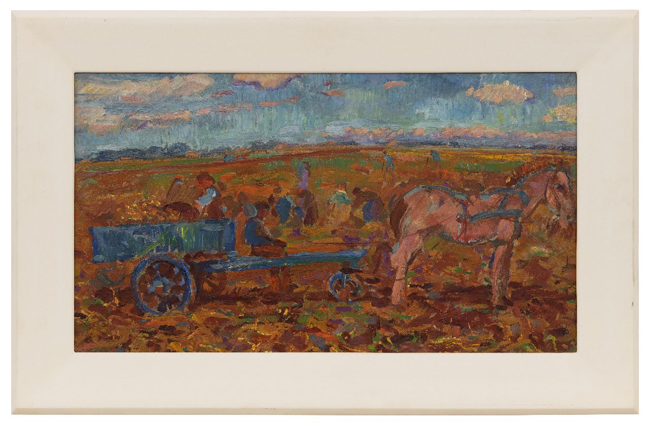 Dijkstra J.  | Johannes 'Johan' Dijkstra | Gemälde zum Verkauf angeboten | Landarbeiter bei der Ernte, Öl auf Holzfaser auf Holz 35,7 x 62,8 cm