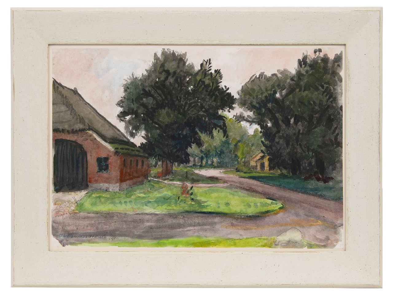 Vries J. de | Jannes de Vries | Aquarelle und Zeichnungen zum Verkauf angeboten | Bauernhof in Drenthe, Feder und Tinte und Aquarell auf Papier 41,6 x 60,1 cm, Unterzeichnet u.l. und datiert 1980