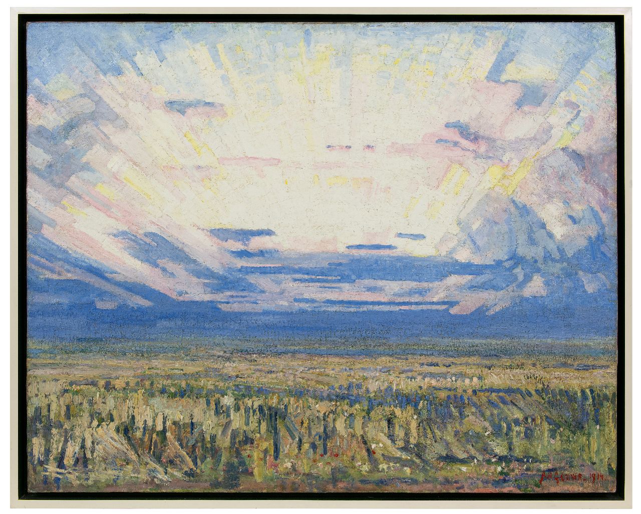 Gouwe A.H.  | Adriaan Herman Gouwe | Gemälde zum Verkauf angeboten | Landschaft bei Sonnenaufgang, Öl auf Leinwand 79,8 x 99,5 cm, Unterzeichnet u.r. und datiert 1914