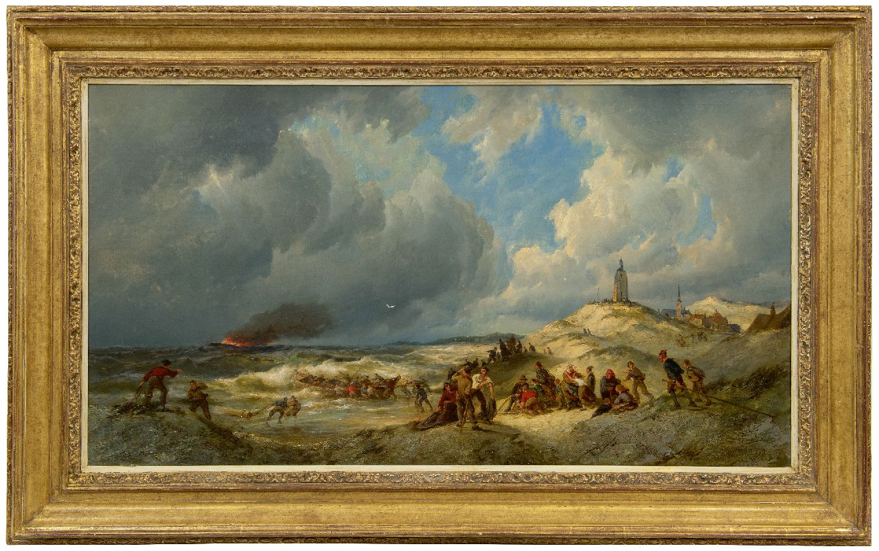 Dommershuijzen P.C.  | Pieter Cornelis Dommershuijzen, Schiffbruch vom Englische Schiff  P. Nicolas - alias Die Olieman - bei Zandvoort    Schiffbruch vor der Küste von Zandvoort, Öl auf Leinwand 57,0 x 102,0 cm, Unterzeichnet u.r. und datiert 1881