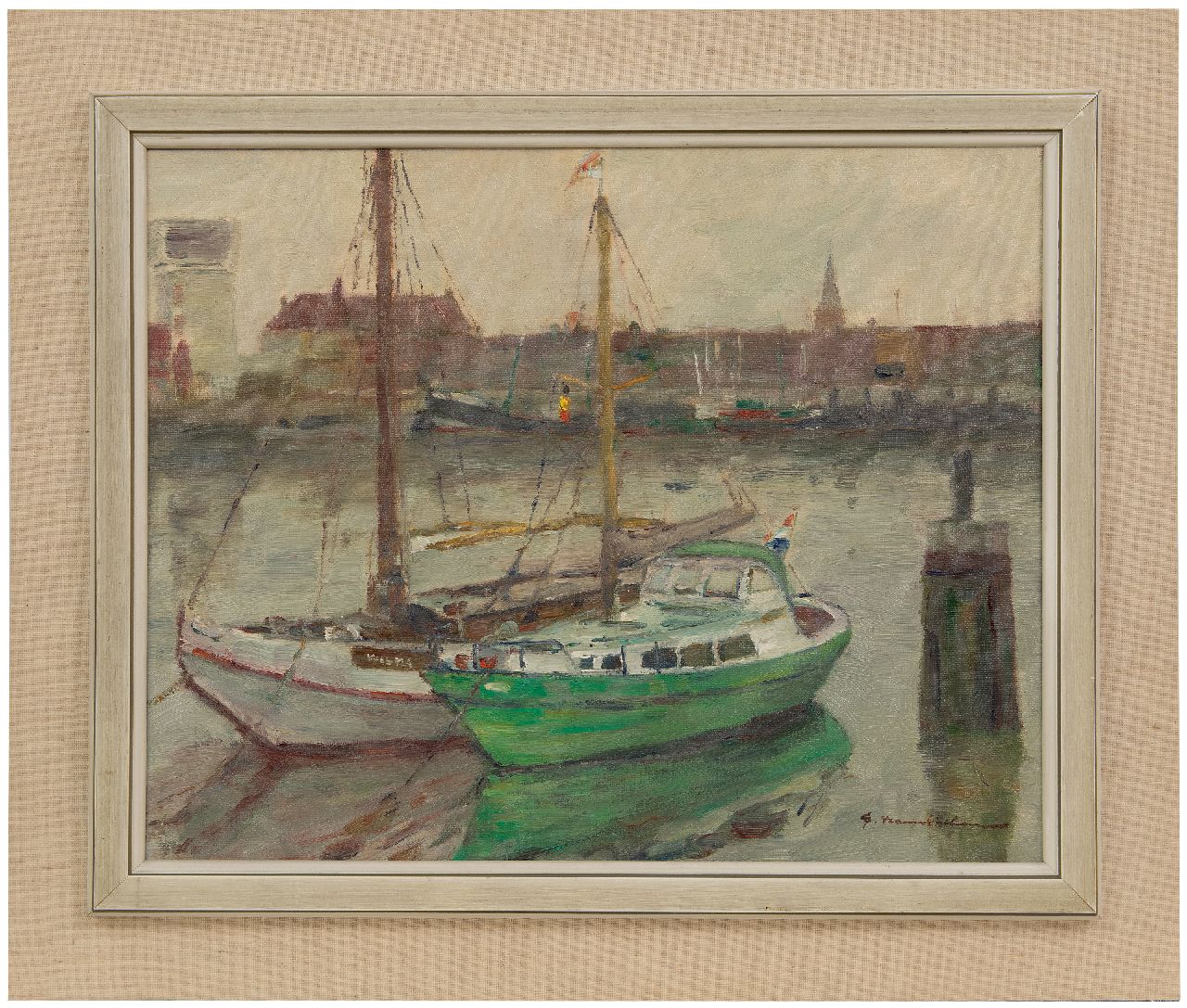 Hambüchen G.  | Georg Hambüchen | Gemälde zum Verkauf angeboten | Segelschiffe im belgischen Hafen, Öl auf Leinwand 40,1 x 50,2 cm, Unterzeichnet u.r.