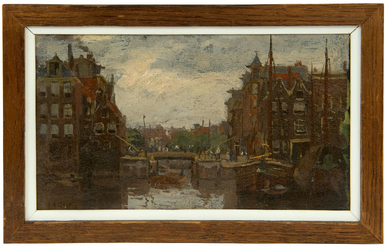 Bobeldijk F.  | Felicien Bobeldijk | Gemälde zum Verkauf angeboten | Stadtbild von Amsterdam, Öl auf Leinwand  auf Holzfaser 13,0 x 21,5 cm, Unterzeichnet u.l.