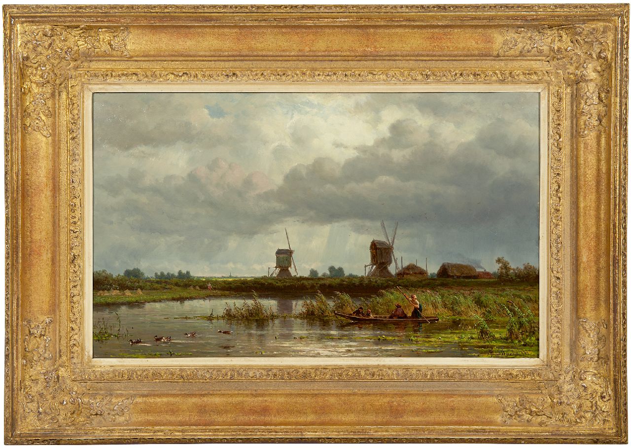 Borselen J.W. van | Jan Willem van Borselen | Gemälde zum Verkauf angeboten | Sommerliche Wasserlandschaft mit Gesellschaft in einem Boot, Öl auf Holz 33,3 x 55,4 cm, Unterzeichnet r.u. und datiert '62