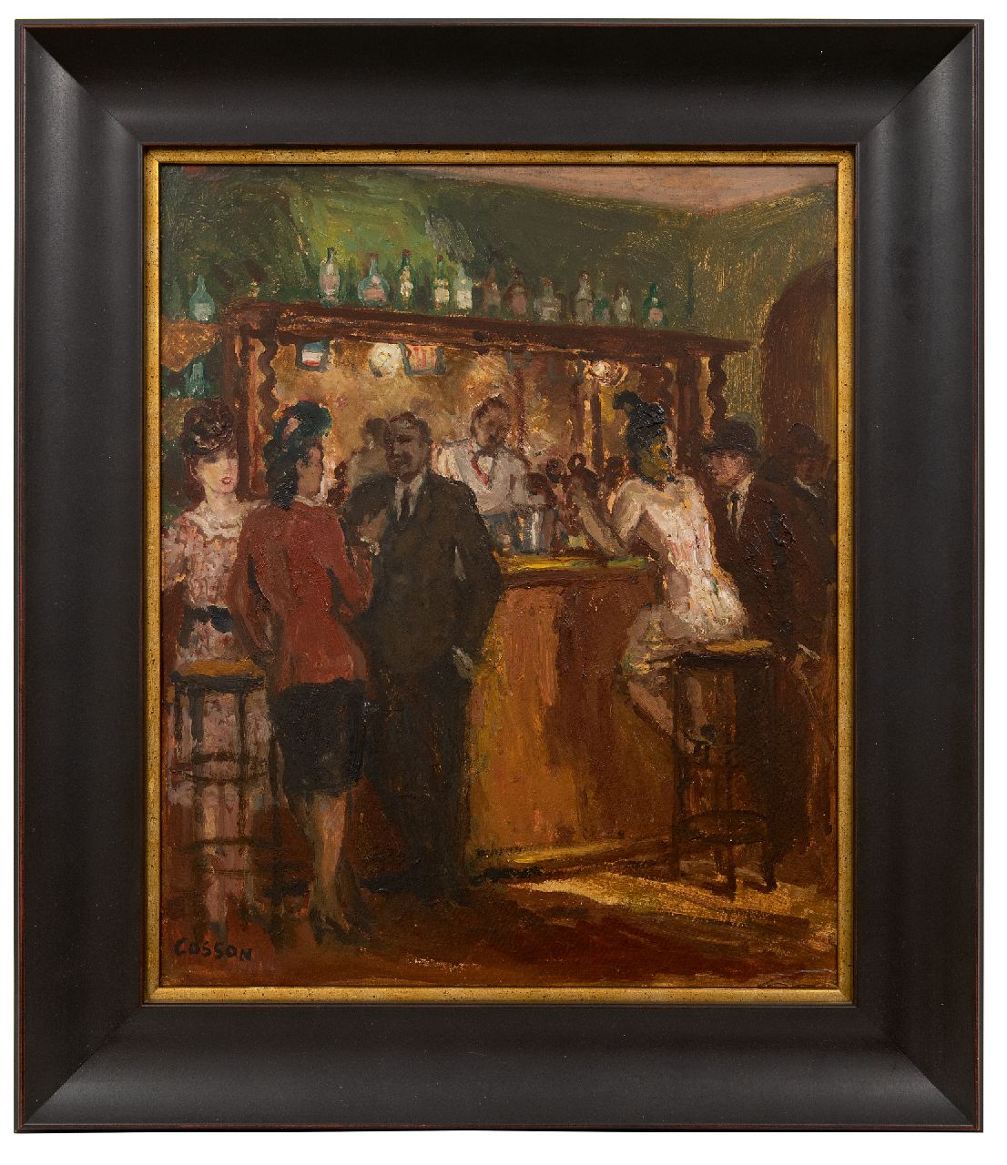 Cosson J.L.M.  | Jean Louis 'Marcel' Cosson | Gemälde zum Verkauf angeboten | Barszene, Öl auf Holzfaser 46,0 x 38,0 cm, Unterzeichnet u.l.