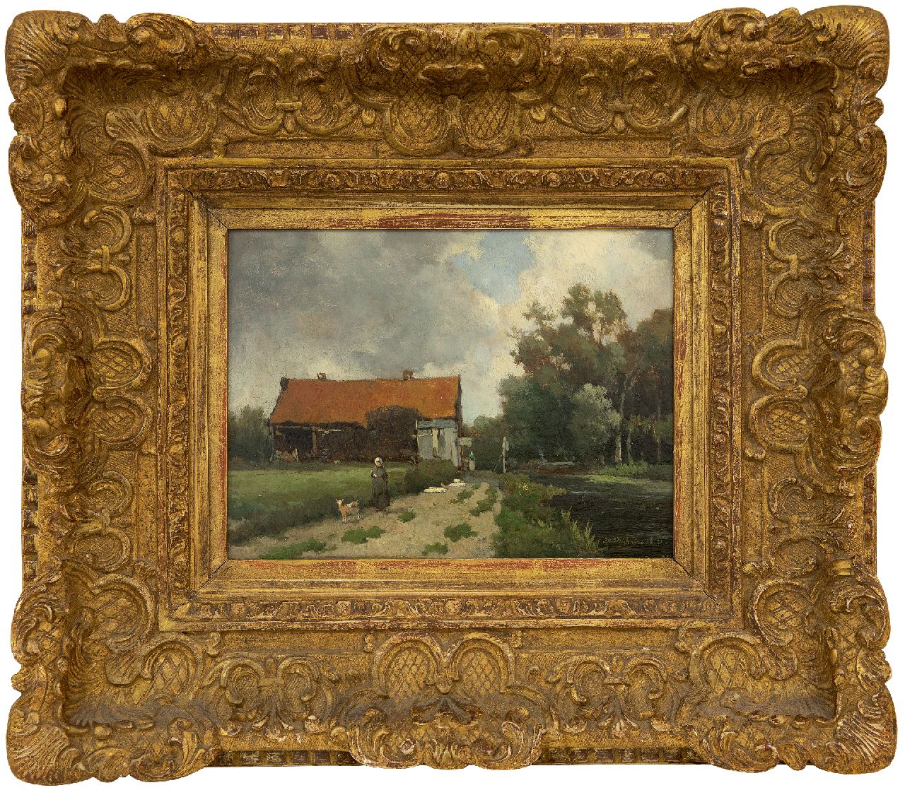 Weissenbruch H.J.  | Hendrik Johannes 'J.H.' Weissenbruch, Bauernhof am Kanal, Öl auf Holz 16,0 x 22,5 cm, Unterzeichnet u.r. und datiert '73