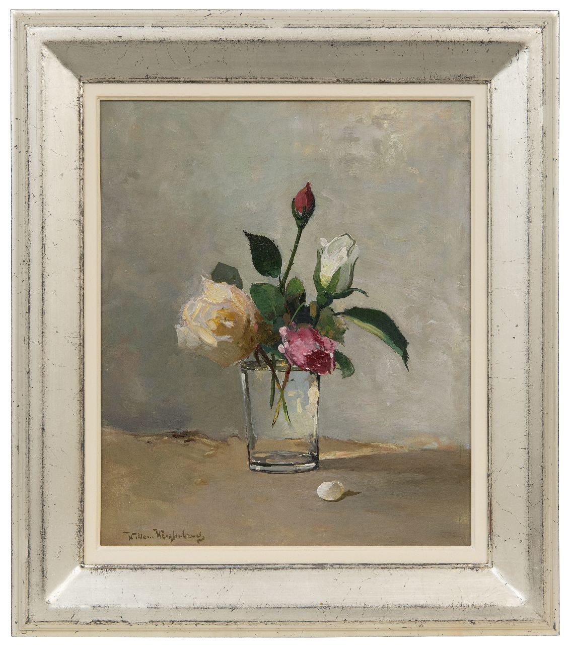 Weissenbruch W.J.  | 'Willem' Johannes Weissenbruch | Gemälde zum Verkauf angeboten | Stillleben mit Rosen im Glas, Öl auf Leinwand 31,9 x 27,0 cm, Unterzeichnet u.l.