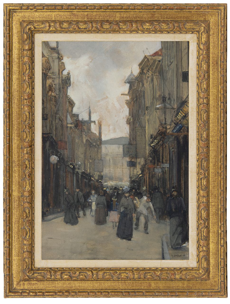 Arntzenius P.F.N.J.  | Pieter Florentius Nicolaas Jacobus 'Floris' Arntzenius | Aquarelle und Zeichnungen zum Verkauf angeboten | Belebte Spuistraat in Den Haag, Aquarell und Gouache auf Papier 50,1 x 33,9 cm, Unterzeichnet u.r.