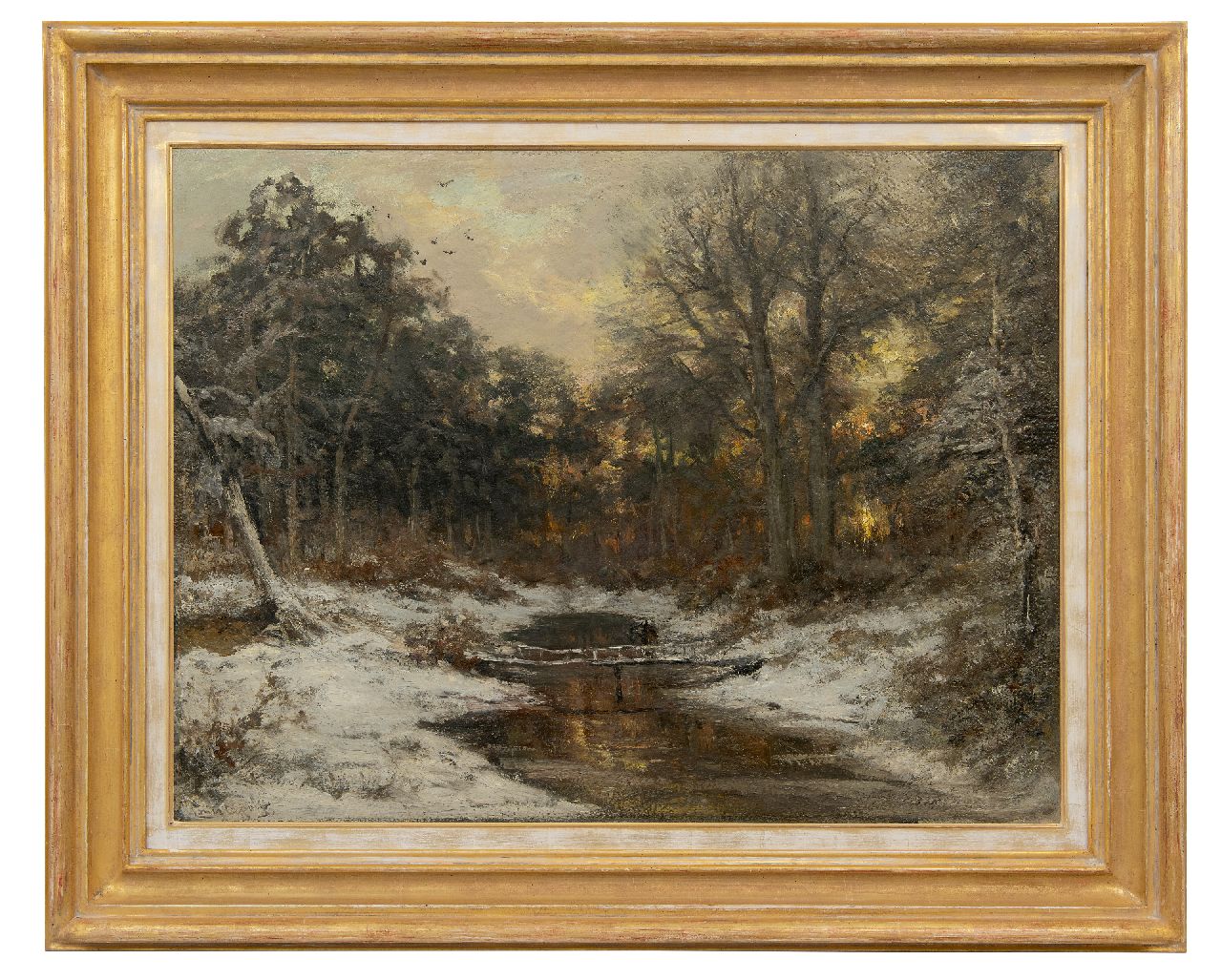 Apol L.F.H.  | Lodewijk Franciscus Hendrik 'Louis' Apol | Gemälde zum Verkauf angeboten | Verschneiter Wald bei Sonnenuntergang, Öl auf Leinwand 71,0 x 92,6 cm, Unterzeichnet u.l.