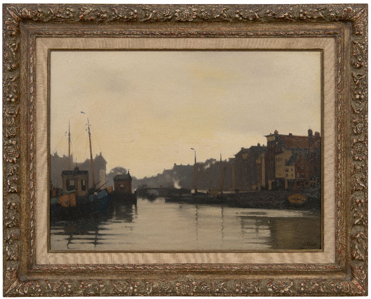 Witsen W.A.  | 'Willem' Arnold Witsen | Gemälde zum Verkauf angeboten | Blick auf die Waalseilandsgracht und die Kraansluis, Amsterdam, Öl auf Leinwand 51,4 x 69,2 cm, Unterzeichnet u.r. und zu datieren um 1911-1913