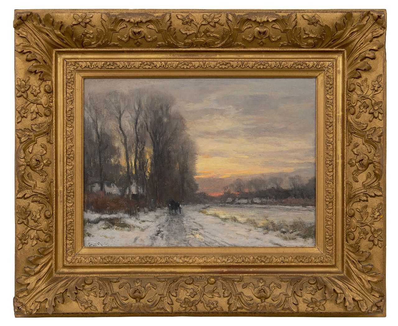 Apol L.F.H.  | Lodewijk Franciscus Hendrik 'Louis' Apol | Gemälde zum Verkauf angeboten | Schneelandschaft bei Sonnenuntergang, Öl auf Leinwand 31,5 x 42,4 cm, Unterzeichnet u.l.