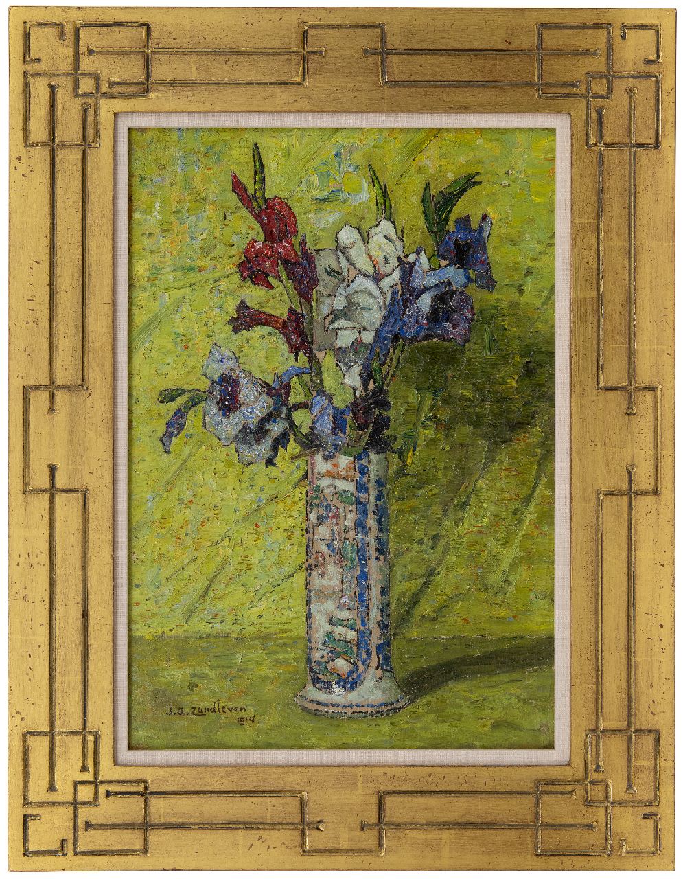 Zandleven J.A.  | Jan Adam Zandleven, Gladiole in einer glasierten Vase, Öl auf Leinwand 50,2 x 35,5 cm, Unterzeichnet u.l. und datiert 1914