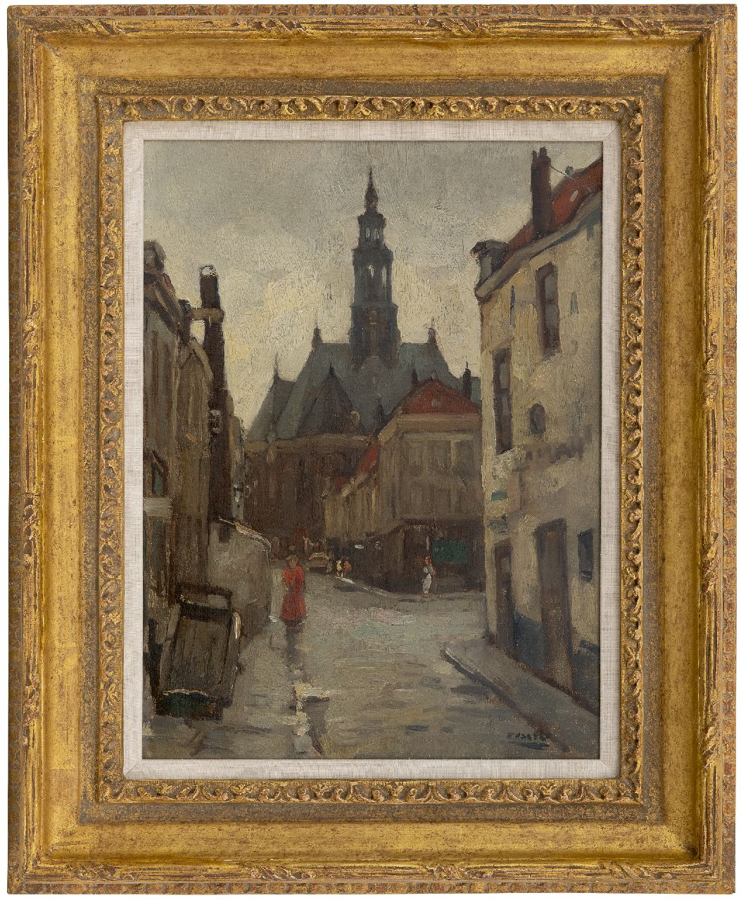 Noltee B.C.  | Bernardus Cornelis 'Cor' Noltee | Gemälde zum Verkauf angeboten | Stadtbild in Den Haag mit der Neuen Kirche, Öl auf Leinwand 40,0 x 30,3 cm, Unterzeichnet u.r.