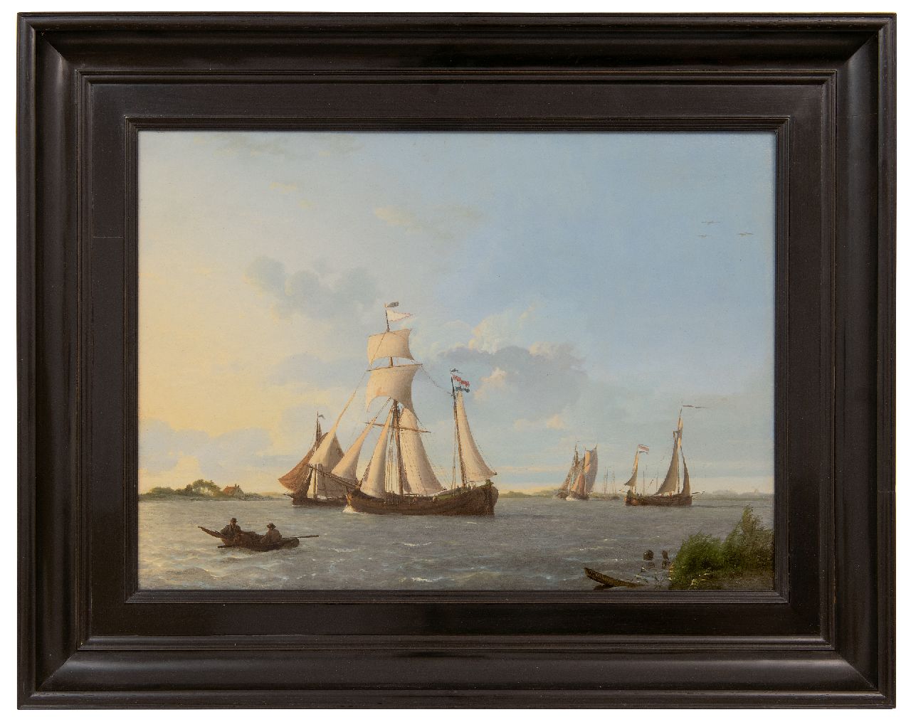 Koekkoek J.  | Johannes Koekkoek | Gemälde zum Verkauf angeboten | Segelschiffe auf Holländischen Binnengewässern, Öl auf Holz 32,3 x 44,8 cm, Unterzeichnet r.u. und datiert 1829