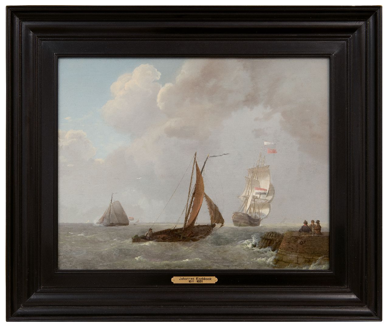 Koekkoek J.  | Johannes Koekkoek | Gemälde zum Verkauf angeboten | Kreuzende Segelschiffe bei einem Hafenkopf, Zeeland, Öl auf Holz 30,0 x 38,9 cm, Unterzeichnet u.r. und datiert 1829
