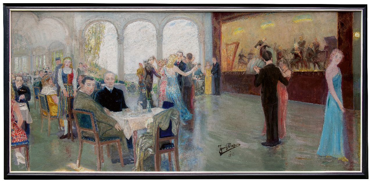 Repin J.I.  | Jurij Ilich Repin | Gemälde zum Verkauf angeboten | Eljas Erkko im spiegelsaal des Hotel Kämps in Helsinki, Öl auf Leinwand 139,0 x 300,0 cm, Unterzeichnet u.m. und datiert 1943