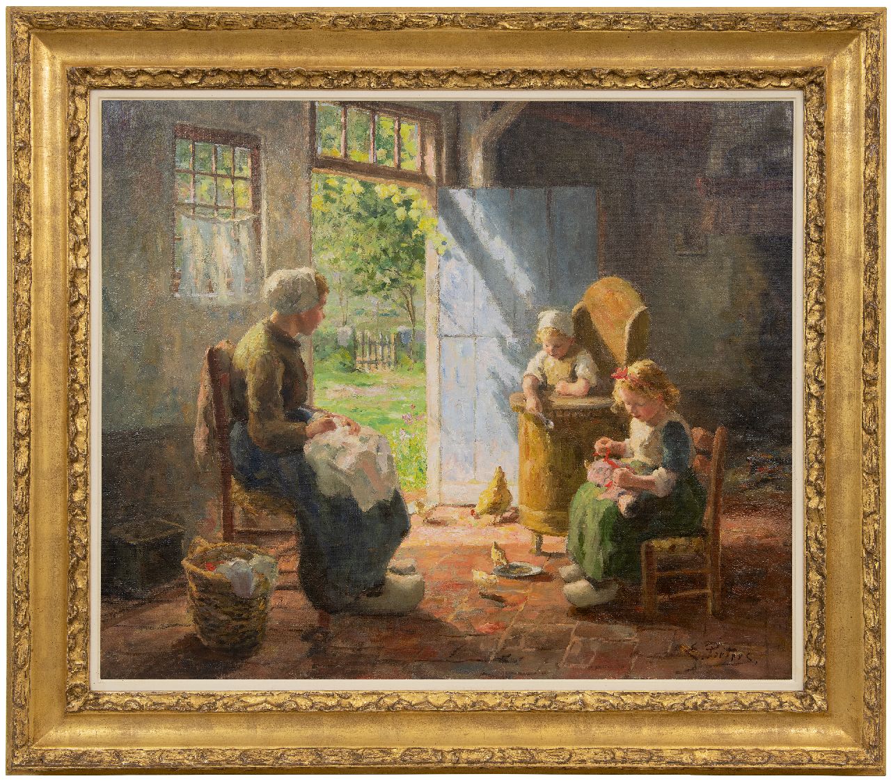 Pieters E.  | Evert Pieters | Gemälde zum Verkauf angeboten | Sonniges Interieur mit Mutter und Kindern, Laren, Öl auf Leinwand 68,1 x 81,2 cm, Unterzeichnet u.r.