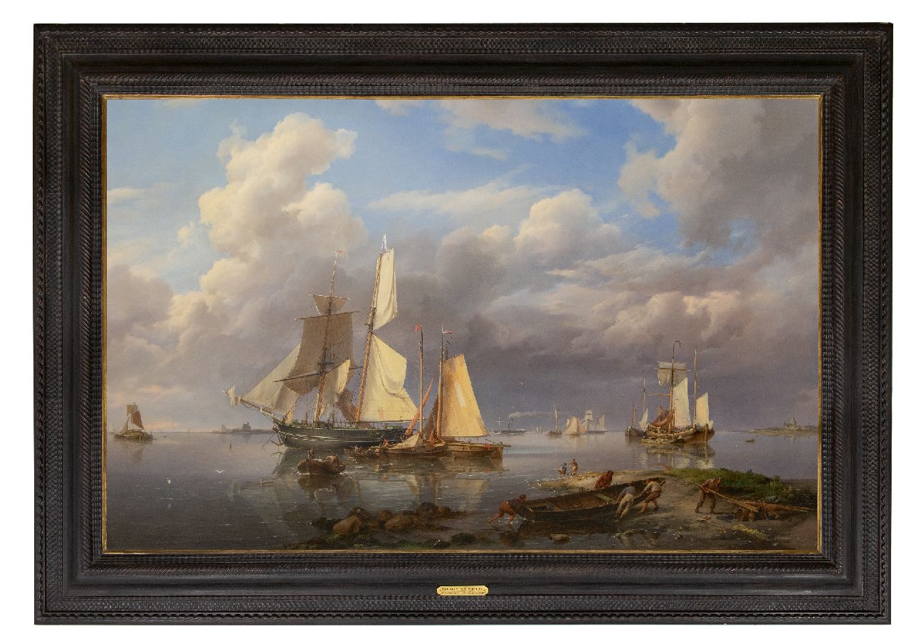 Koekkoek H.  | Hermanus Koekkoek, Ankerten Schiffe vor der Küste bei ruhigem Wetter, Öl auf Leinwand 102,5 x 160,0 cm, Unterzeichnet u.r. und datiert 1841