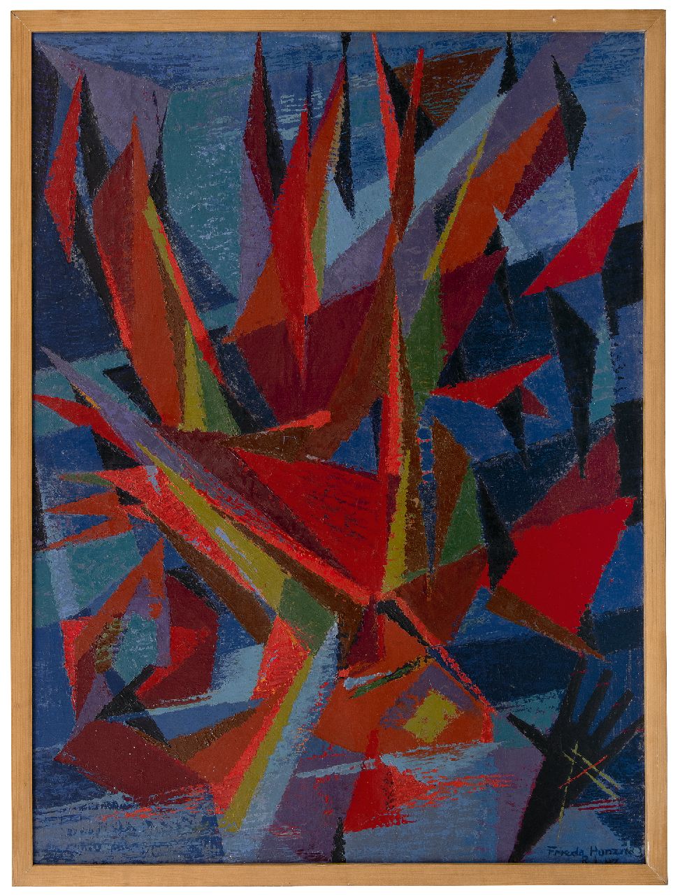 Hunziker F.  | Frieda Hunziker, Komposition mit Schiffen, Öl auf Leinwand 100,2 x 75,7 cm, Unterzeichnet u.r. und im Verso und datiert 8.1.47