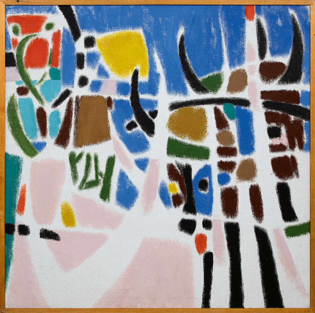 Hunziker F.  | Frieda Hunziker, Ziegen hinter Zäunen, Öl auf Leinwand 100,0 x 100,0 cm, Unterzeichnet im Verso und zu datieren 1953