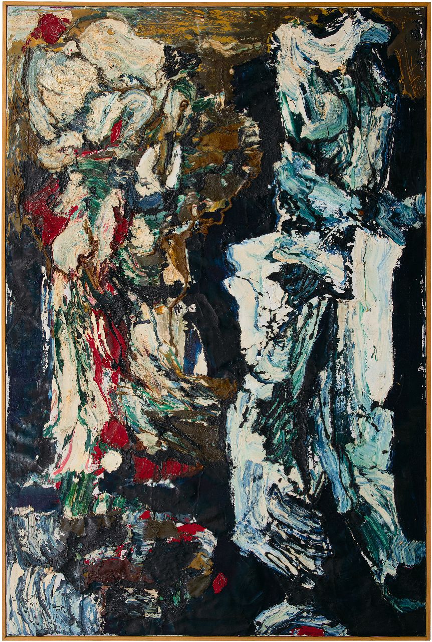 Hunziker F.  | Frieda Hunziker, 2 Figuren, Öl auf Leinwand 150,4 x 100,3 cm, Unterzeichnet im Verso und zu datieren 1962