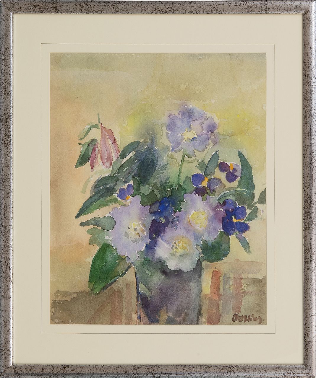 Bieruma Oosting A.J.W.  | Adriana Johanna Wilhelmina 'Jeanne' Bieruma Oosting, Blumenstillleben, Aquarell auf Papier 41,5 x 33,5 cm, Unterzeichnet u.r.