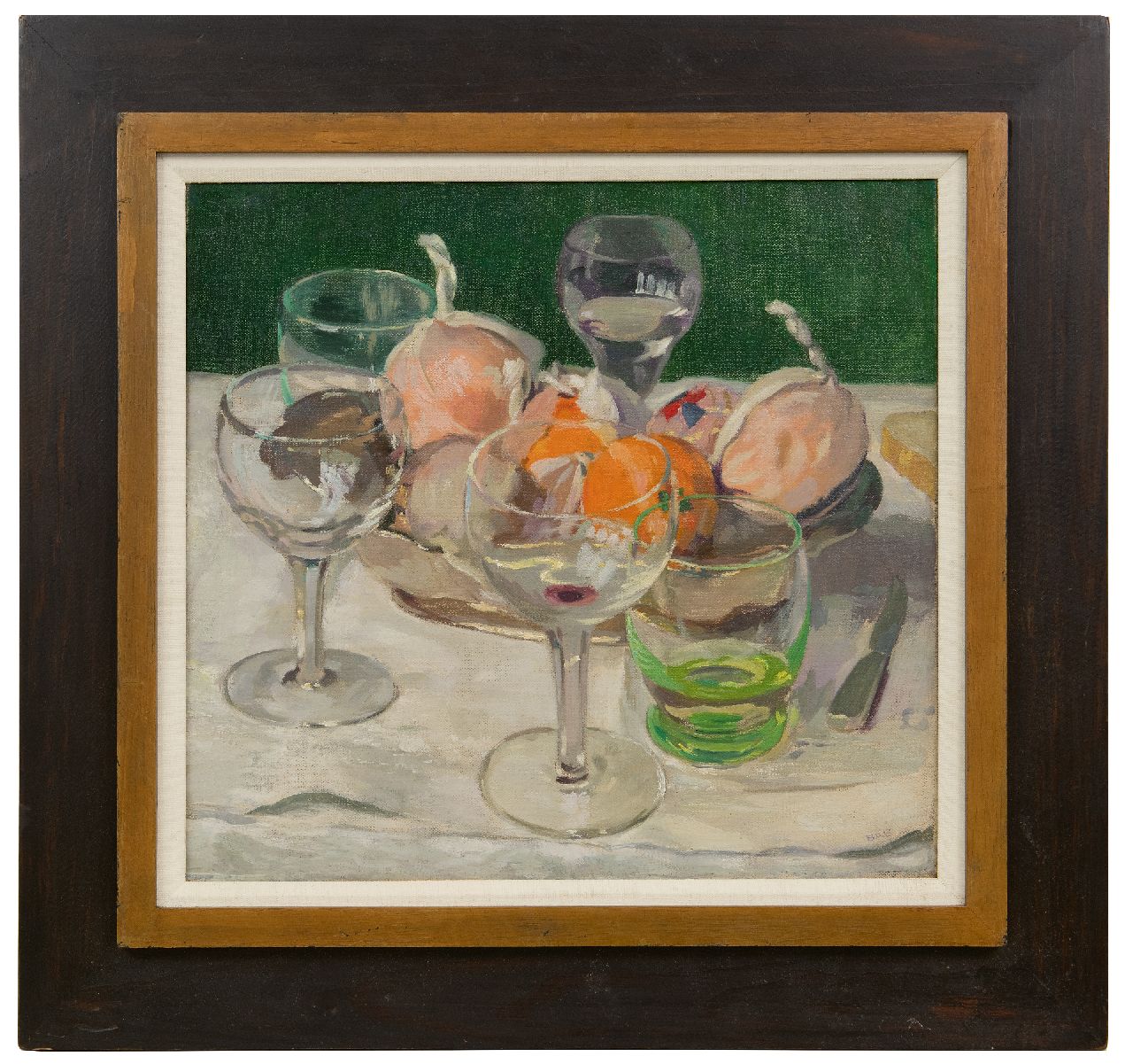 Brender à Brandis G.A.  | 'Geraldo' Abraham Brender à Brandis | Gemälde zum Verkauf angeboten | Stillleben mit Gläsern und Früchten, Öl auf Leinwand 40,8 x 43,6 cm, Unterzeichnet u.r. mit Initialen