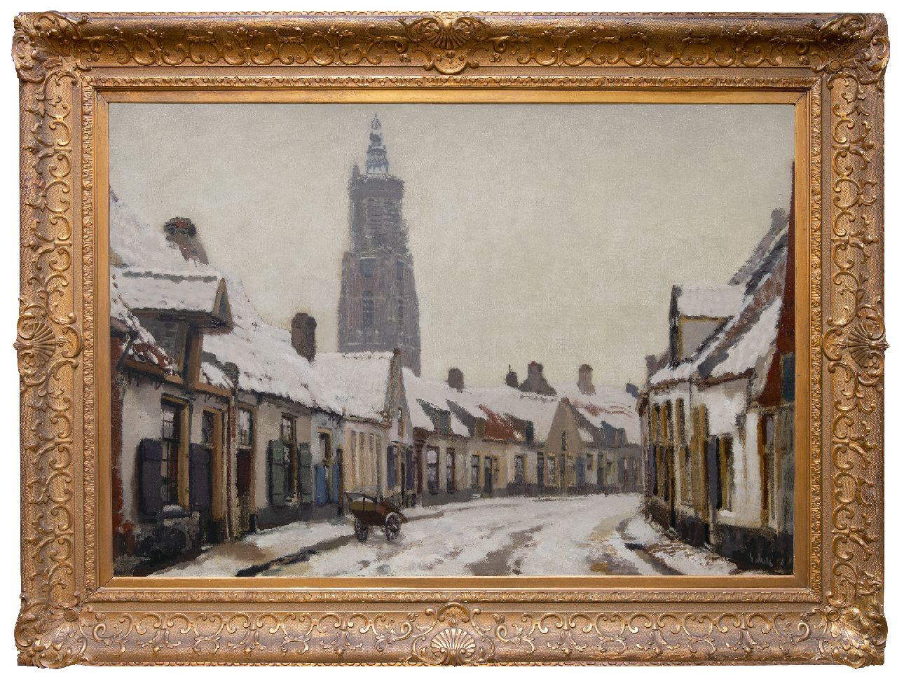Bakels R.S.  | Reinier Sybrand Bakels | Gemälde zum Verkauf angeboten | Ein Blick in Amersfoort im Winter mit dem Onze Lieve Vrouwetoren, Öl auf Leinwand 91,8 x 131,8 cm, Unterzeichnet u.r. und zu datieren um 1920