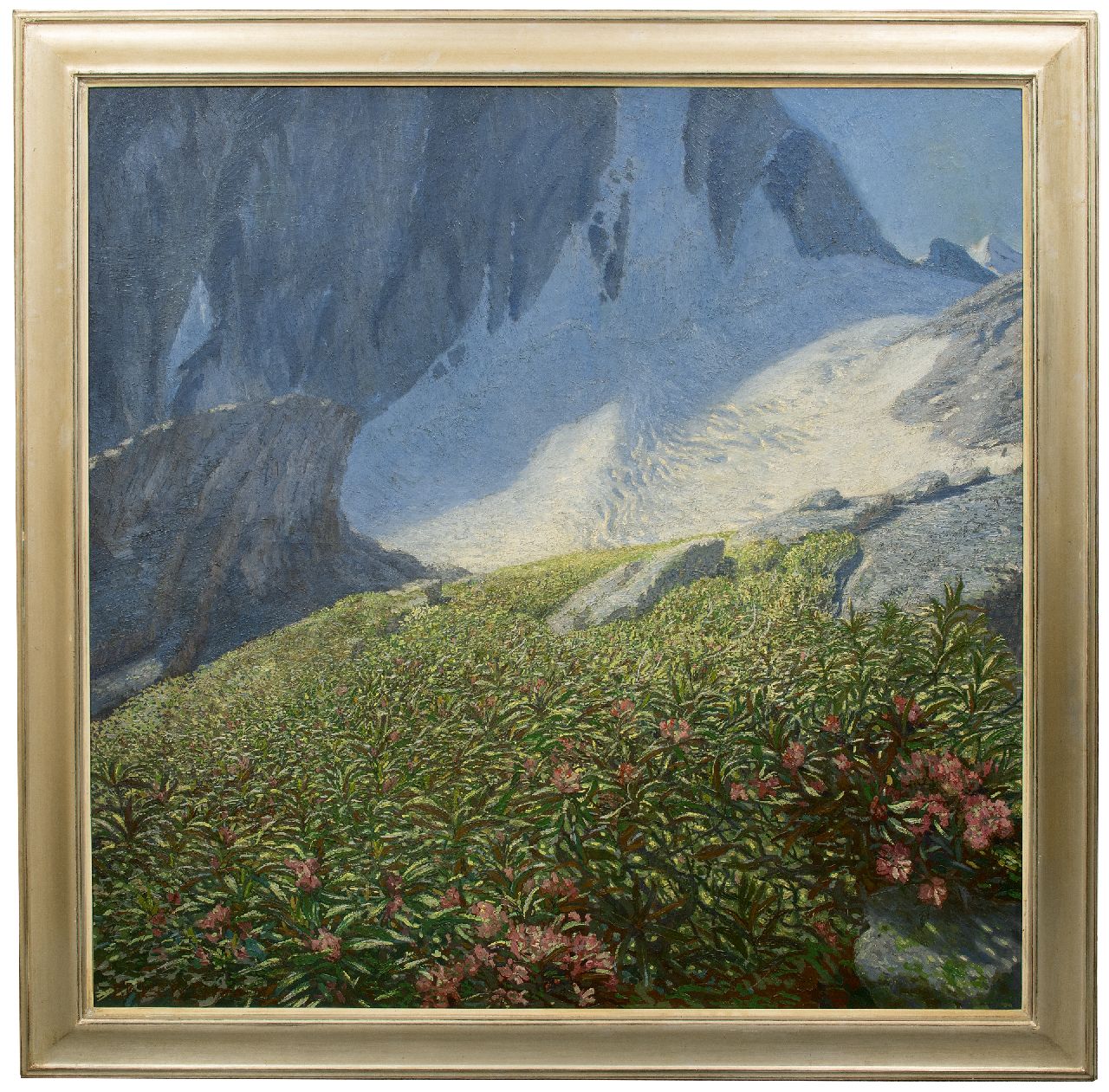 Erler-Samaden E.  | Erich Erler-Samaden | Gemälde zum Verkauf angeboten | Blumenfeld bei einem Gletscher, Öl auf Leinwand 120,0 x 120,0 cm, Unterzeichnet l.u.