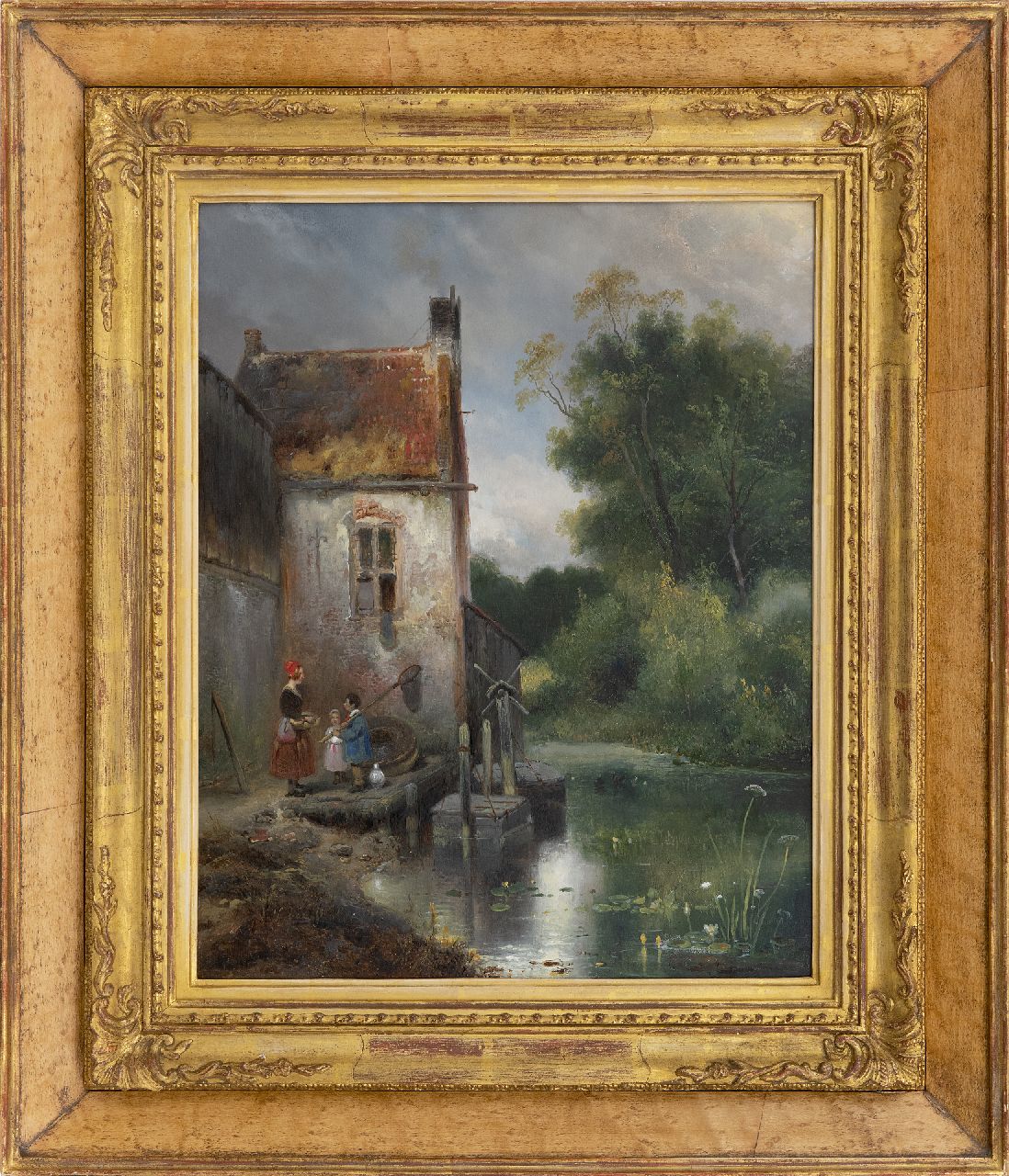 Nuijen W.J.J.  | Wijnandus Johannes Josephus 'Wijnand' Nuijen | Gemälde zum Verkauf angeboten | Frau und Kinder in einem Haus, Öl auf Holz 41,9 x 33,1 cm, Unterzeichnet u.r. und datiert 1834