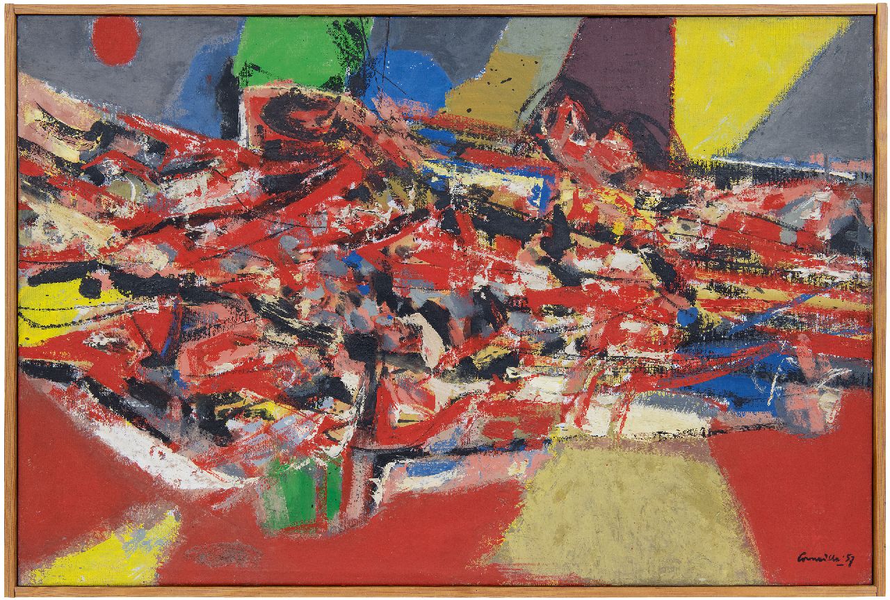 Corneille ('Corneille' Guillaume Beverloo)   | Corneille ('Corneille' Guillaume Beverloo) | Gemälde zum Verkauf angeboten | Présence de l'été, Öl auf Leinwand 54,2 x 81,0 cm, Unterzeichnet u.r. und datiert '57