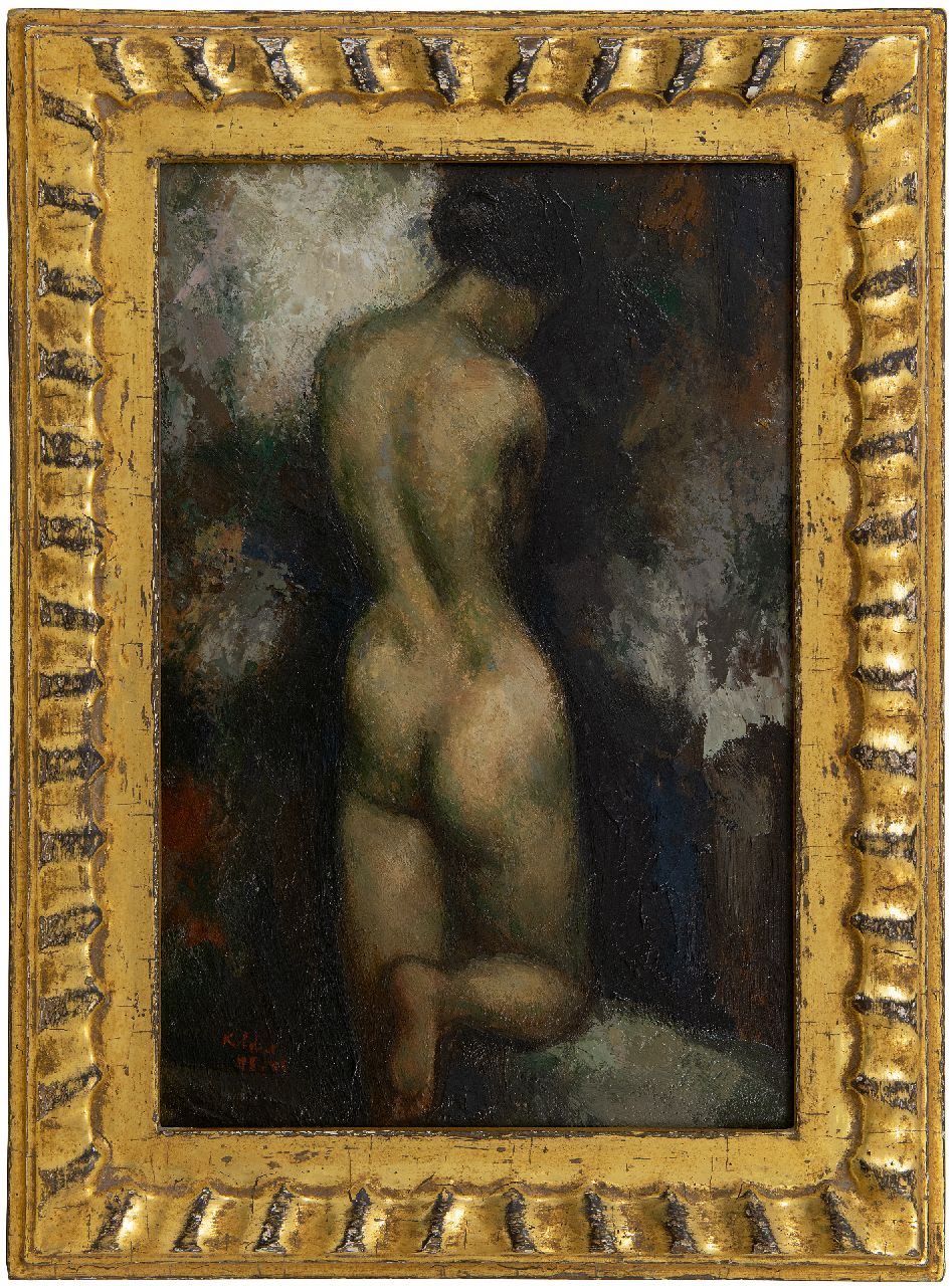 Kelder A.B.  | Antonius Bernardus 'Toon' Kelder | Gemälde zum Verkauf angeboten | Nackt von hinten gesehen, Öl auf Holz 36,2 x 24,1 cm, Unterzeichnet u.l. und datiert 45-46