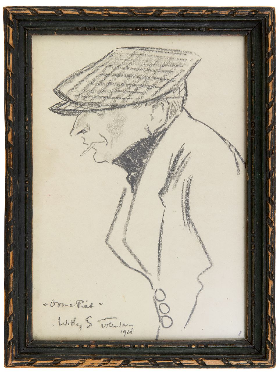 Sluiter J.W.  | Jan Willem 'Willy' Sluiter, 'Oome Piet', Volendam, Schwarze Kreide auf Papier 24,2 x 12,7 cm, Unterzeichnet l.u. und datiert 1918
