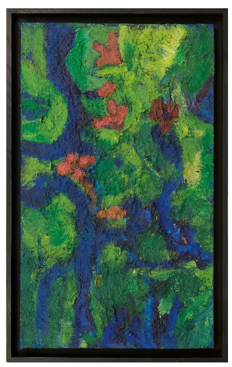 Benner G.  | Gerrit Benner, Mann auf einem blauen Pferd und Blumen, Öl auf Leinwand 99,5 x 59,3 cm, Unterzeichnet im Verso und zu datieren um 1959