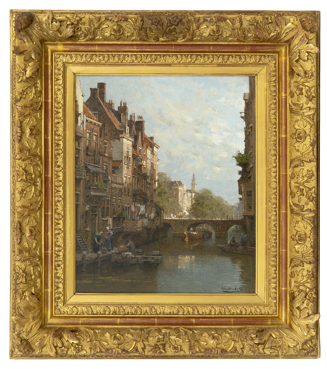 Klinkenberg J.C.K.  | Johannes Christiaan Karel Klinkenberg, Stadtkanal im Sommer, Öl auf Leinwand 46,9 x 39,2 cm, Unterzeichnet u.r.