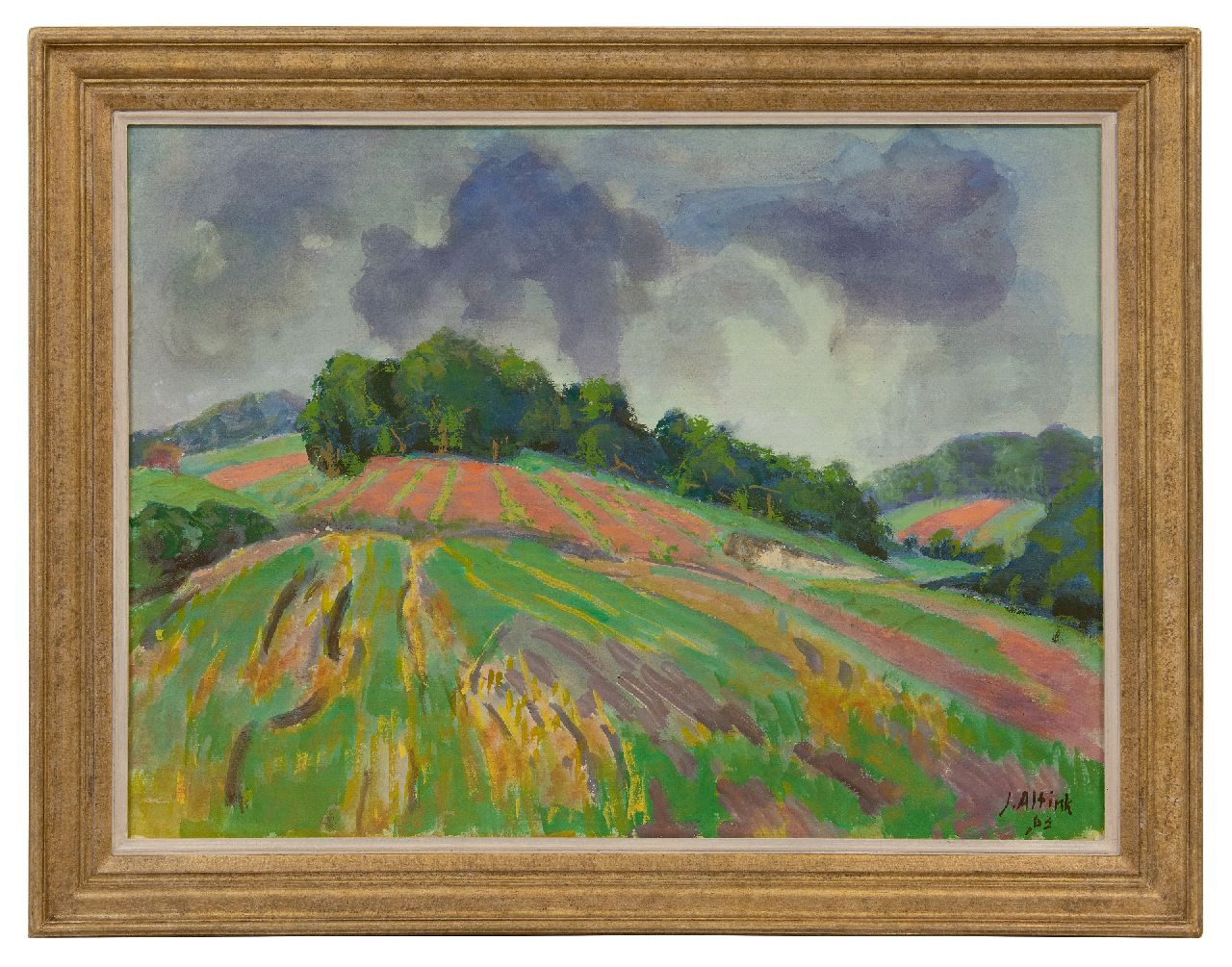 Altink J.  | Jan Altink | Aquarelle und Zeichnungen zum Verkauf angeboten | Hügelige Feldlandschaft, Aquarell und Gouache auf Papier 56,0 x 75,8 cm, Unterzeichnet u.r. und datiert '63