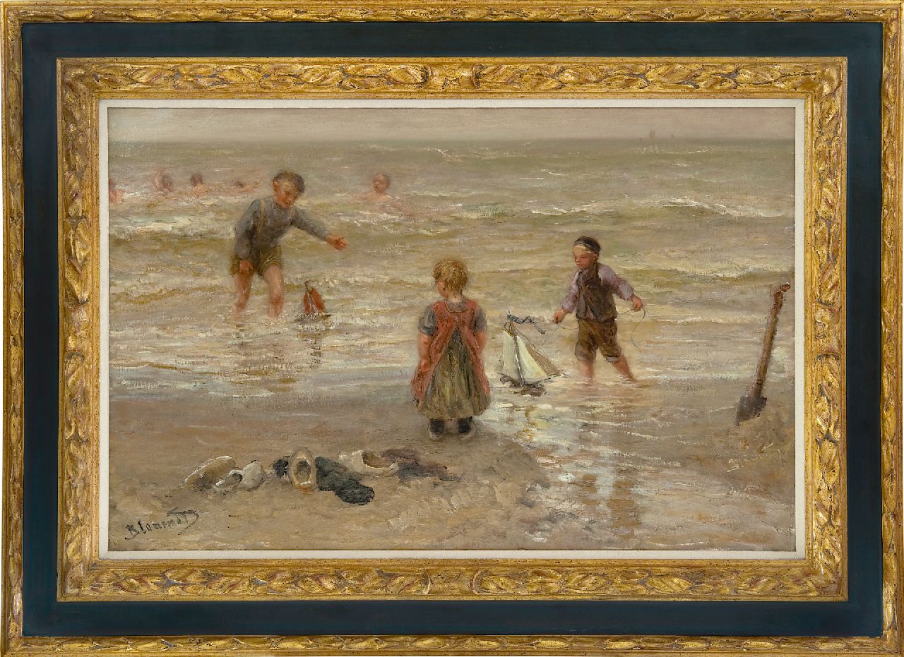 Blommers B.J.  | Bernardus Johannes 'Bernard' Blommers | Gemälde zum Verkauf angeboten | Spielen in der Brandung, Öl auf Leinwand 64,4 x 100,6 cm, Unterzeichnet l.u.