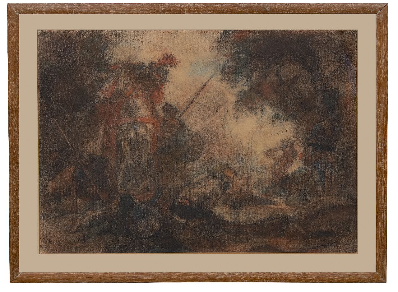Jurres J.H.  | Johannes Hendricus Jurres, Nach der Schlacht, Pastell auf Papier 54,2 x 73,2 cm, Unterzeichnet l.u.