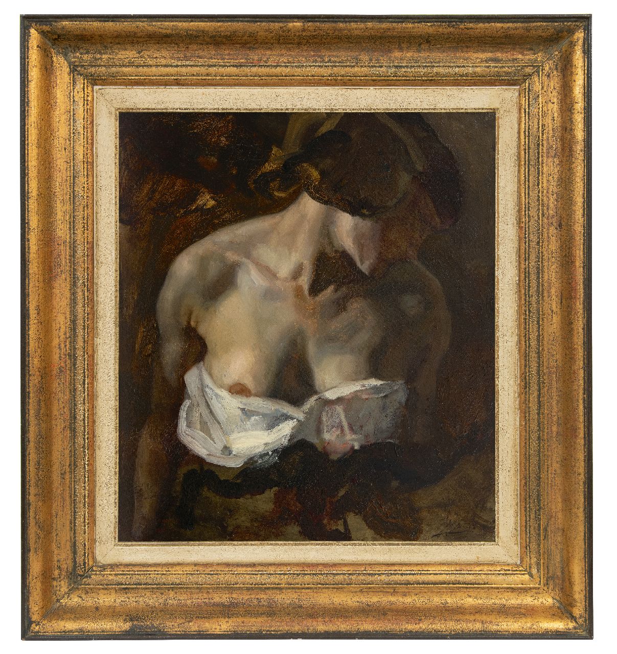 Jurres J.H.  | Johannes Hendricus Jurres, Delilah mit entblöster Brust  (Studium für Samson und Delilah), Öl auf Leinwand 52,3 x 45,5 cm, Unterzeichnet r.u.
