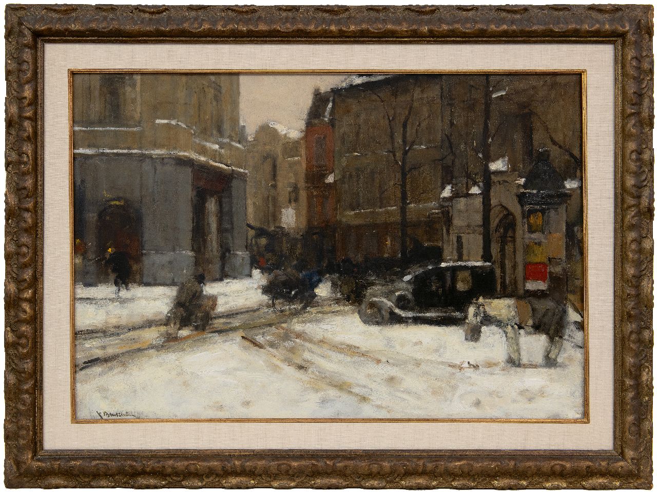 Arntzenius P.F.N.J.  | Pieter Florentius Nicolaas Jacobus 'Floris' Arntzenius | Gemälde zum Verkauf angeboten | Buitenhof, Den Haag, im Schnee, Öl auf Leinwand 55,7 x 80,4 cm, Unterzeichnet u.l.