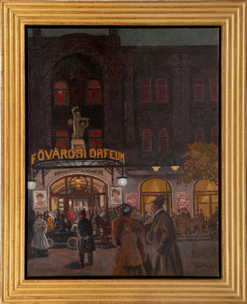 Berkes A.  | Antal Berkes | Gemälde zum Verkauf angeboten | Beim Varieté-Theater Fövárosi Orfeum in Budapest, Öl auf Leinwand 115,3 x 89,0 cm, Unterzeichnet u.r. und datiert (unklar), ohne Rahmen