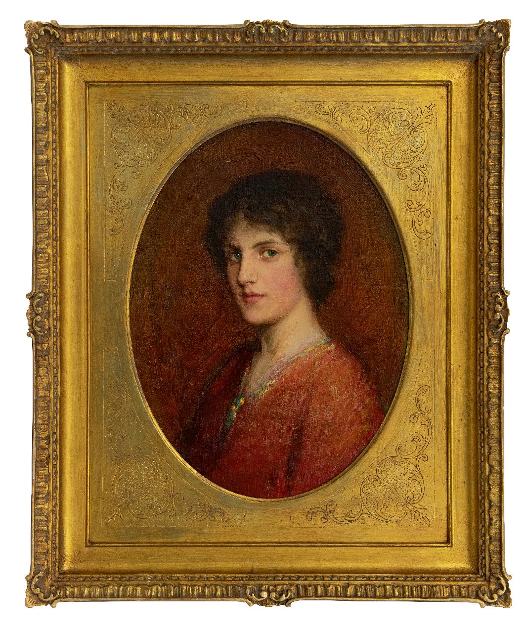 Perugini C.E.  | 'Charles' Edward Perugini | Gemälde zum Verkauf angeboten | Porträt einer jungen Frau (vielleicht Kate Perugini, Öl auf Malereifaser 40,0 x 30,3 cm, Unterzeichnet u.r. mit Monogramm