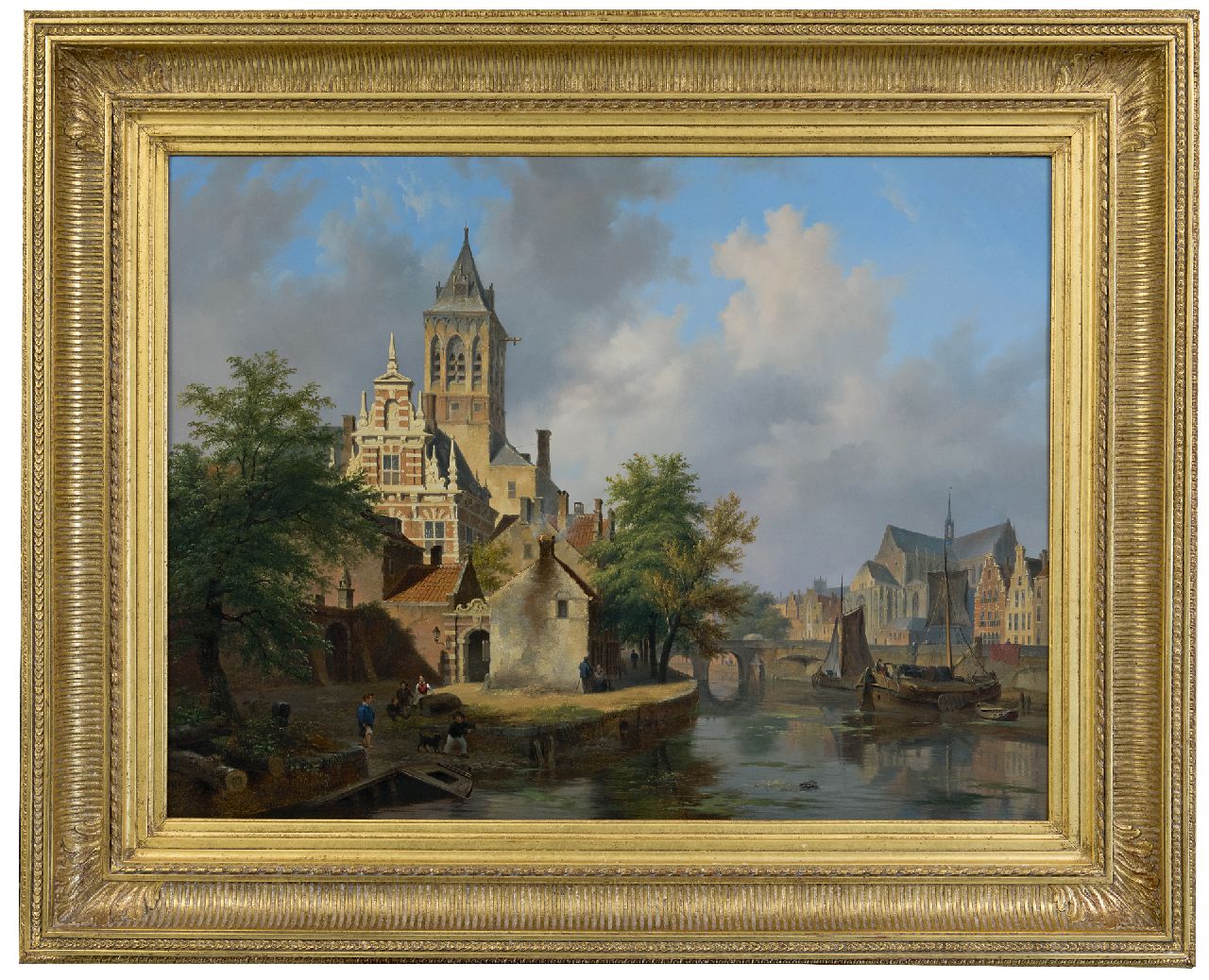 Hove B.J. van | Bartholomeus Johannes 'Bart' van Hove | Gemälde zum Verkauf angeboten | Sonnige Stadtansicht, Öl auf Holz 61,7 x 82,5 cm, Unterzeichnet u.l. und datiert 1840
