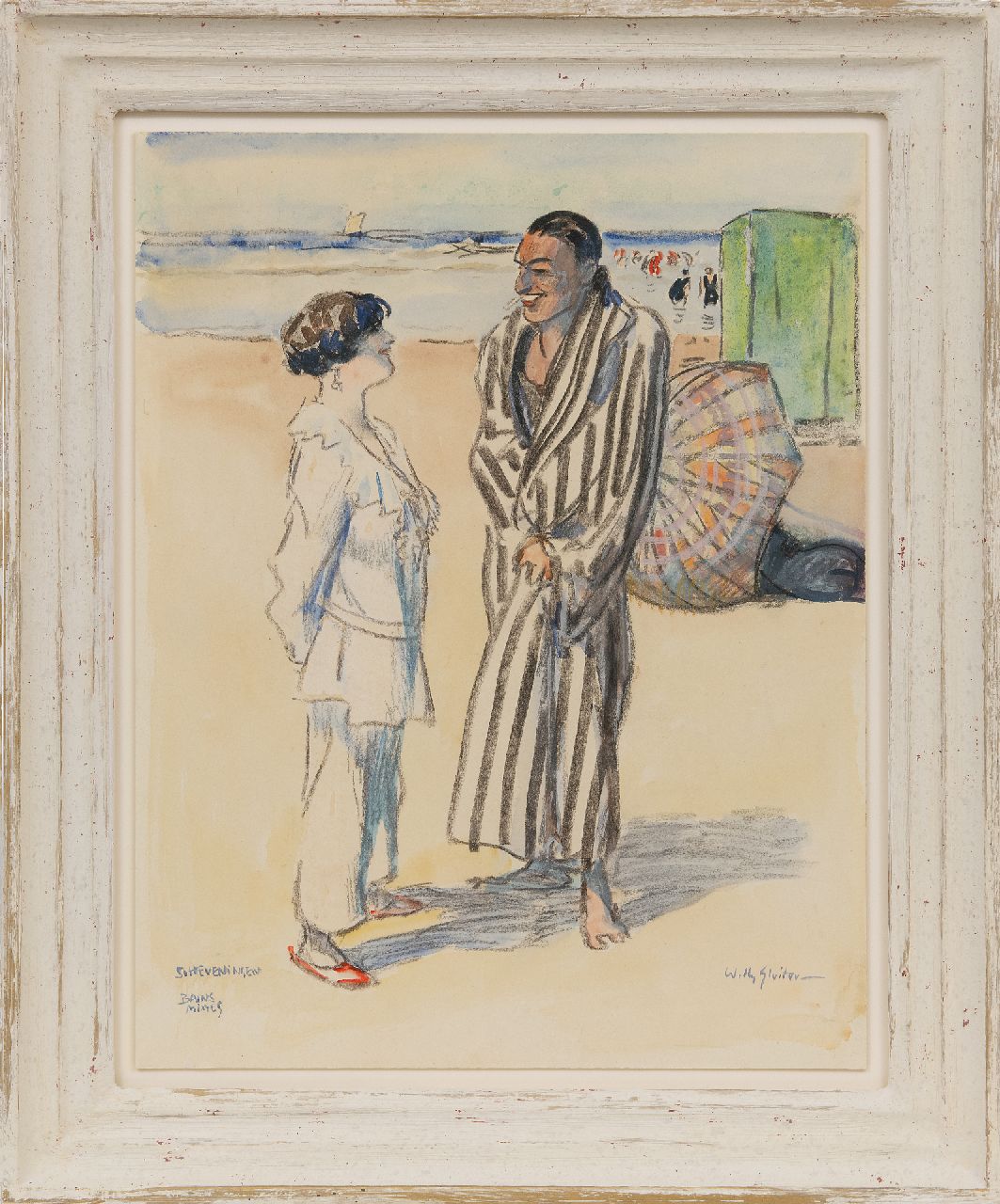 Sluiter J.W. | Jan Willem 'Willy' Sluiter | Aquarelle und Zeichnungen zum Verkauf angeboten | Scheveningen, Bains Mixtes, Kreide und Aquarell auf Papier auf Leinwand 47,0 x 36,7 cm, Unterzeichnet u.r. Sluiter J.W. | Jan Willem 'Willy' Sluiter | Aquarelle und Zeichnungen zum Verkauf angeboten | Scheveningen, Bains Mixtes, Kreide und Aquarell auf Papier auf Leinwand 47,0 x 36,7 cm, Unterzeichnet u.r.