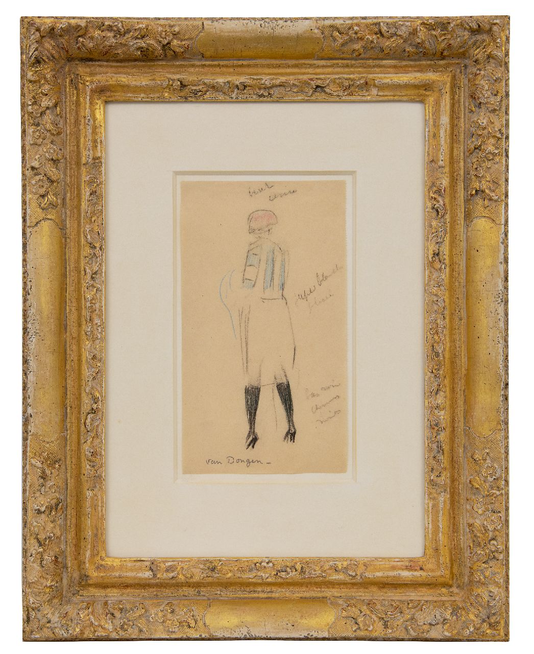 Dongen C.T.M. van | Cornelis Theodorus Maria 'Kees' van Dongen | Aquarelle und Zeichnungen zum Verkauf angeboten | Femme de dos, Schwarze und Farbkreide auf Papier 20,8 x 11,7 cm, Unterzeichnet u.M.
