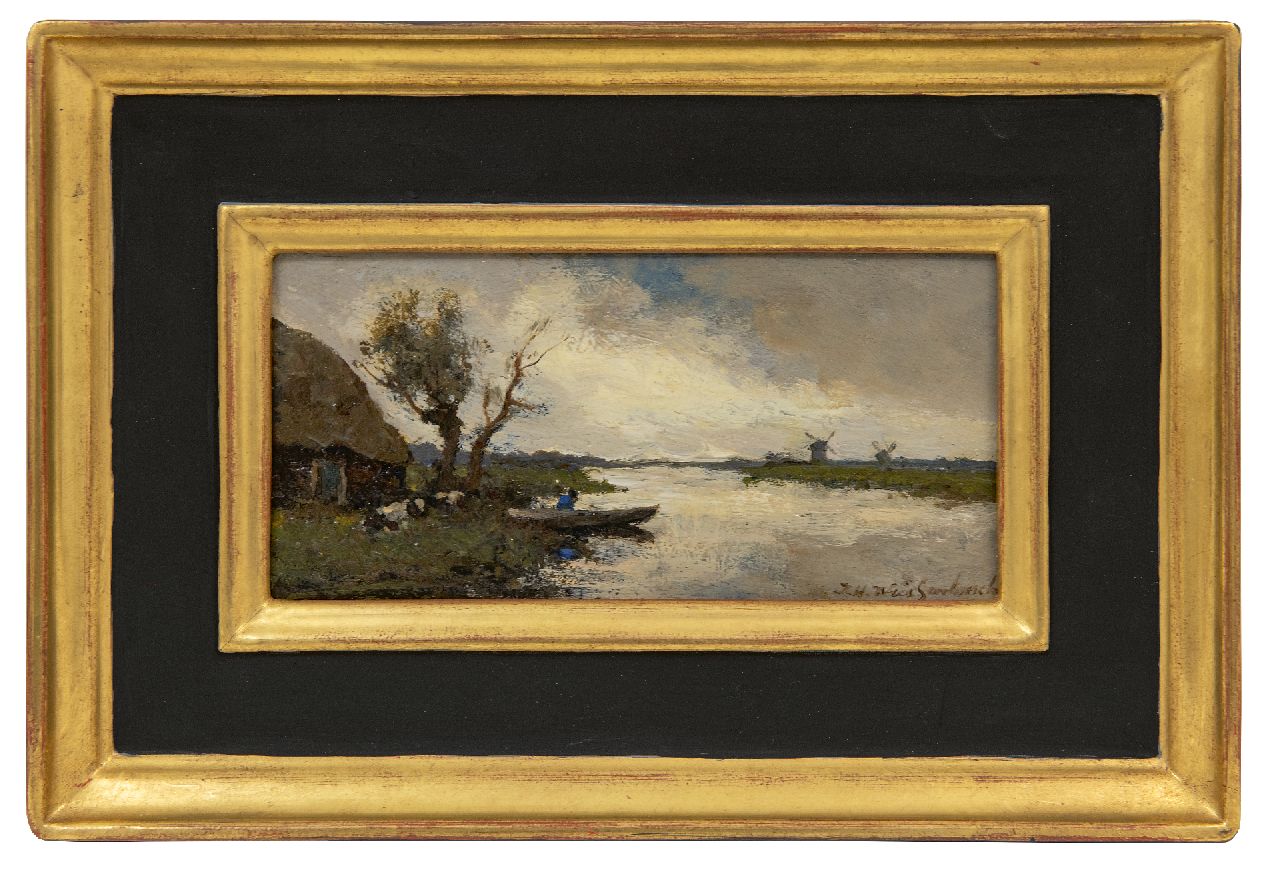 Weissenbruch H.J.  | Hendrik Johannes 'J.H.' Weissenbruch | Gemälde zum Verkauf angeboten | Polderlandschaft bei Schauerwetter, Öl auf Holz 9,9 x 20,0 cm, Unterzeichnet u.r.