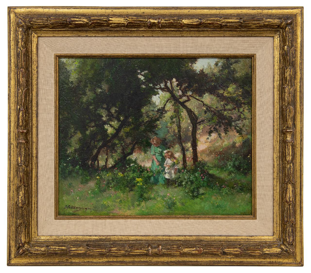 Akkeringa J.E.H.  | 'Johannes Evert' Hendrik Akkeringa, Blumen pflücken in den Dünen, Öl auf Leinwand 29,3 x 35,6 cm, Unterzeichnet u.r.