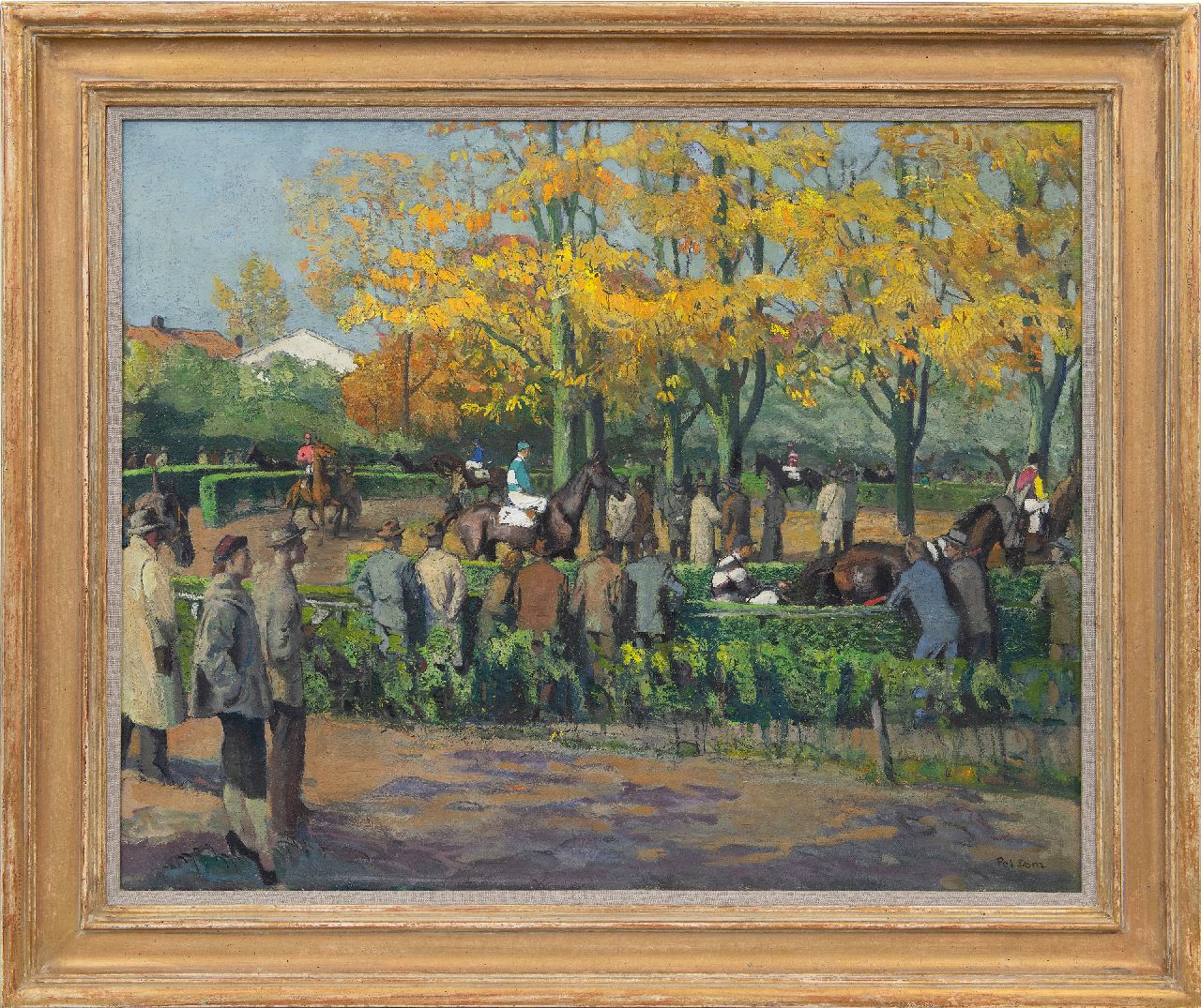 Dom P.L.C. | Paulus Ludovicus Carolus 'Pol' Dom | Gemälde zum Verkauf angeboten | Zuschauer beim Anschauen der Rennpferde auf der Koppel der Galopprennbahn Duindigt in Wassenaar, Öl auf Leinwand 65,7 x 81,8 cm, Unterzeichnet u.r. und auf den Keilrahmen Dom P.L.C. | Paulus Ludovicus Carolus 'Pol' Dom | Gemälde zum Verkauf angeboten | Zuschauer beim Anschauen der Rennpferde auf der Koppel der Galopprennbahn Duindigt in Wassenaar, Öl auf Leinwand 65,7 x 81,8 cm, Unterzeichnet u.r. und auf den Keilrahmen